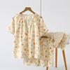 Cotton Yarn Pajamas Women's Summer Round Neck Short-sleeved Shorts Pullover Shoulder Plug Sweet Summer Thin Cotton Loungewear Set
