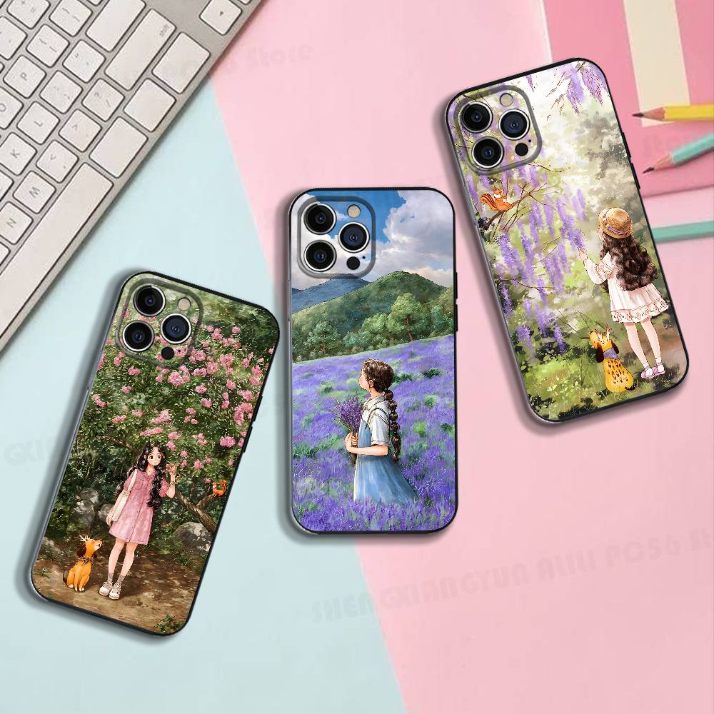 A Story Illustration Black Phone Case For IPhone 17 16 15 14 13 12 13 12 11 Pro Max Plus XS XR Silicone Soft Back Cover