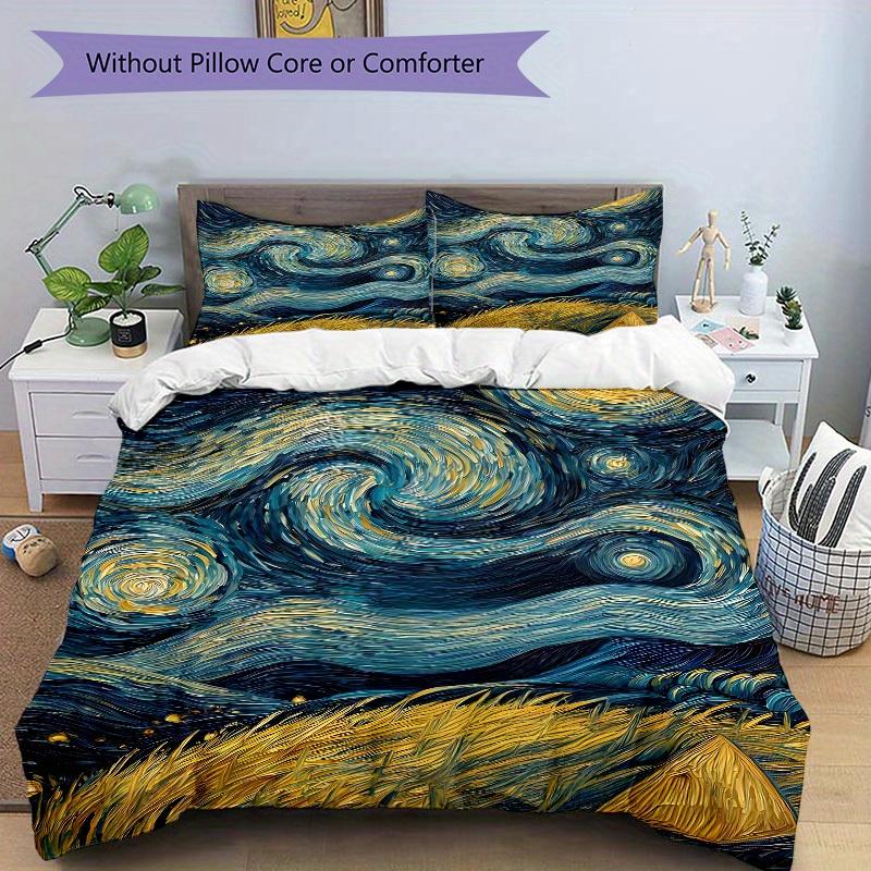 3pcs Starry Night Wheat Field Print Bedding Quilt Cover, Soft and Comfortable Quilt Cover Suitable for Bedroom and Guest Room186