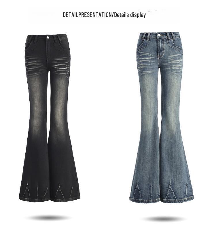 2024 Slim Fit Low-Waist Flared Jeans for Women - Floor-Length Autumn/Winter Style