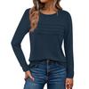 Long Sleeve Shirts For Women Pleated Solid Color Casual Blouses Fashion Basic Round Tops