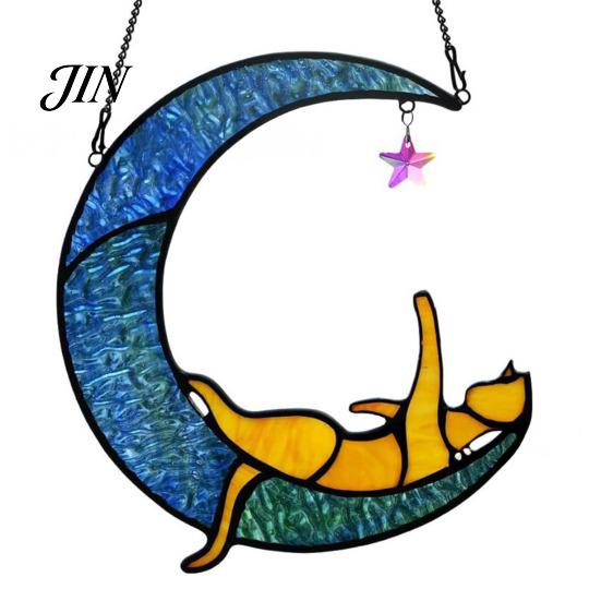 Acrylic Cat Suncatcher Hanging Pendant with Chain, Animal Ornament for Window Gift Home Wall Decor, Cute Lover Room Decoration Creative