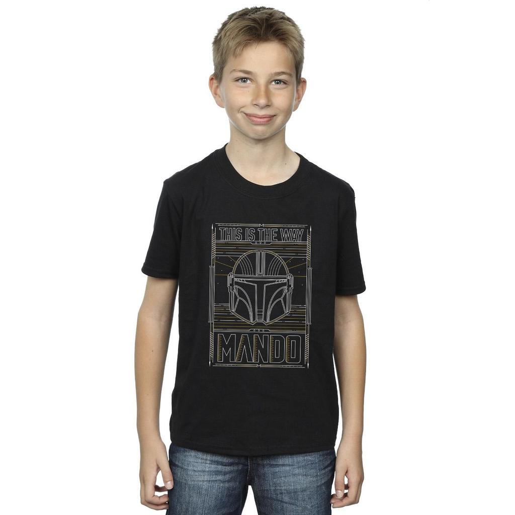 Star Wars Boys The Mandalorian The Way Outline Helm T-Shirt
