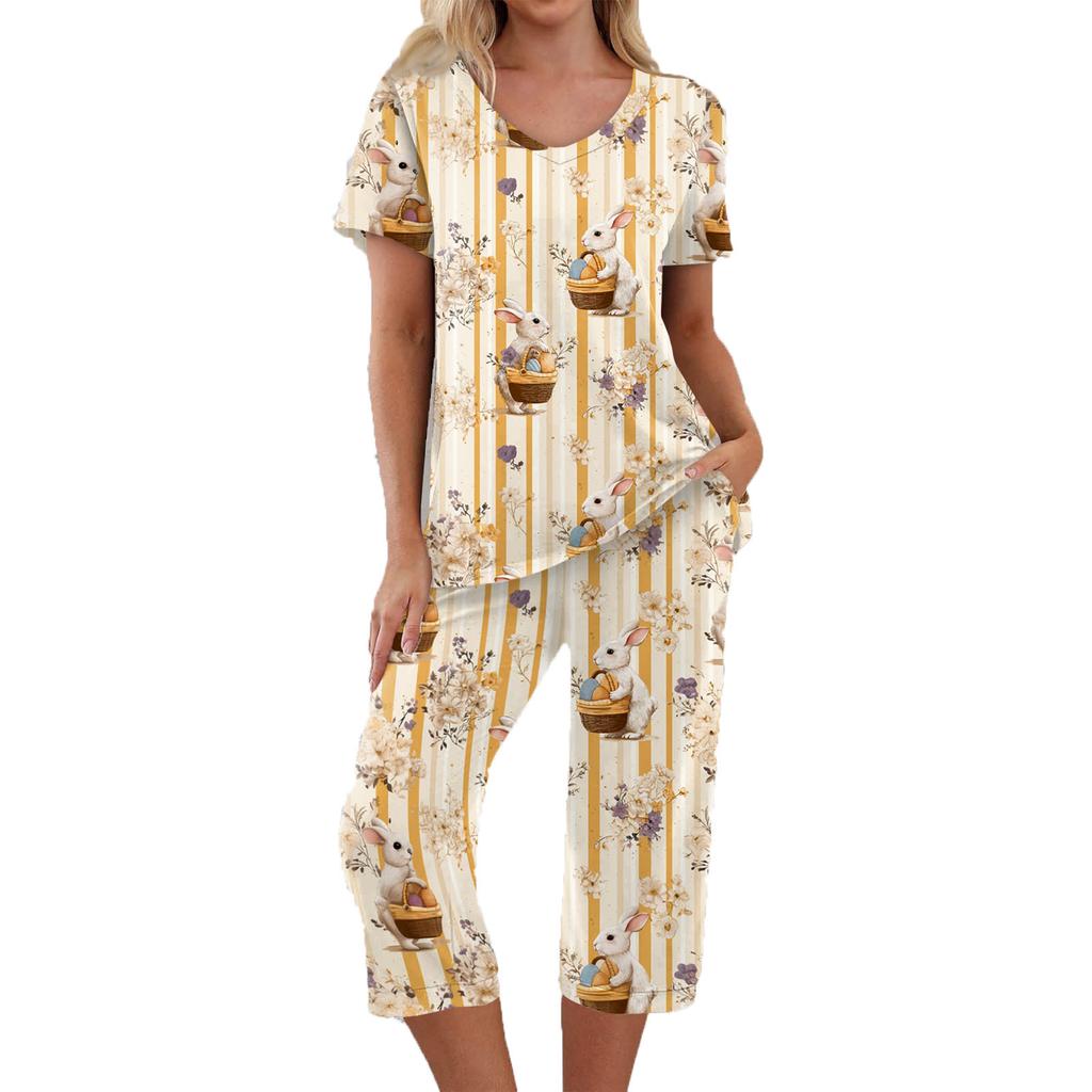 2 Piece Sets For Women Short Sleeve Top And Pants With Pockets Workout Soft  Print Sets