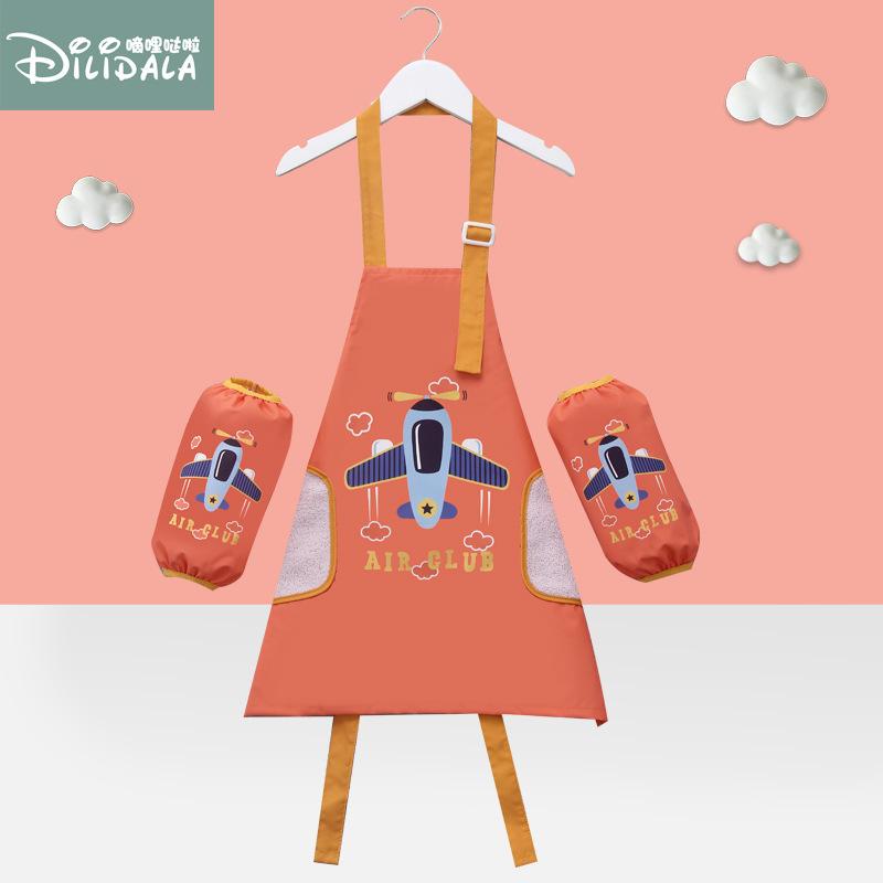 2025 Children Apron with Sleeve Set Waterproof Art Smock Painting Apron for Boys Girls Wipe Hands Painting Specific Apron