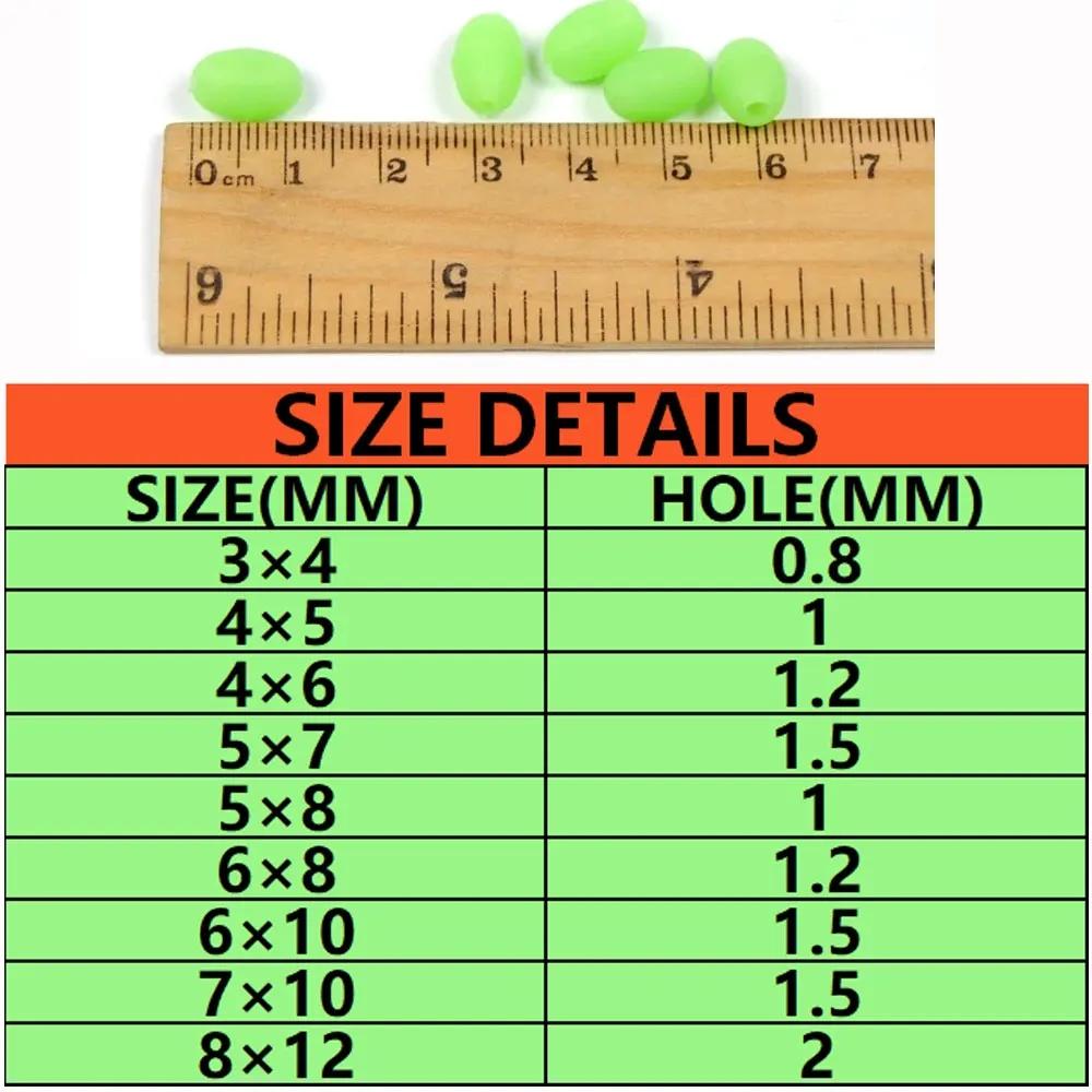 1000/3000PCS Wholesale Red Green Oval Soft Rubber Luminous Fishing Beads Glowing Sink Beads For Fishing Rigs Fishing Lure Tackle