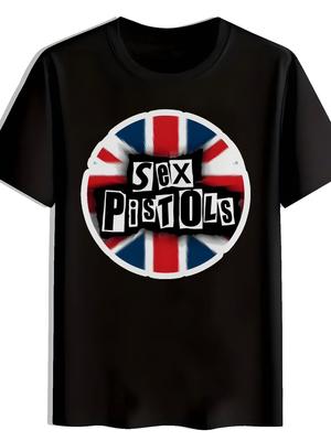 Black T-shirt with "Sex Pistols" Graphic - British Flag Design