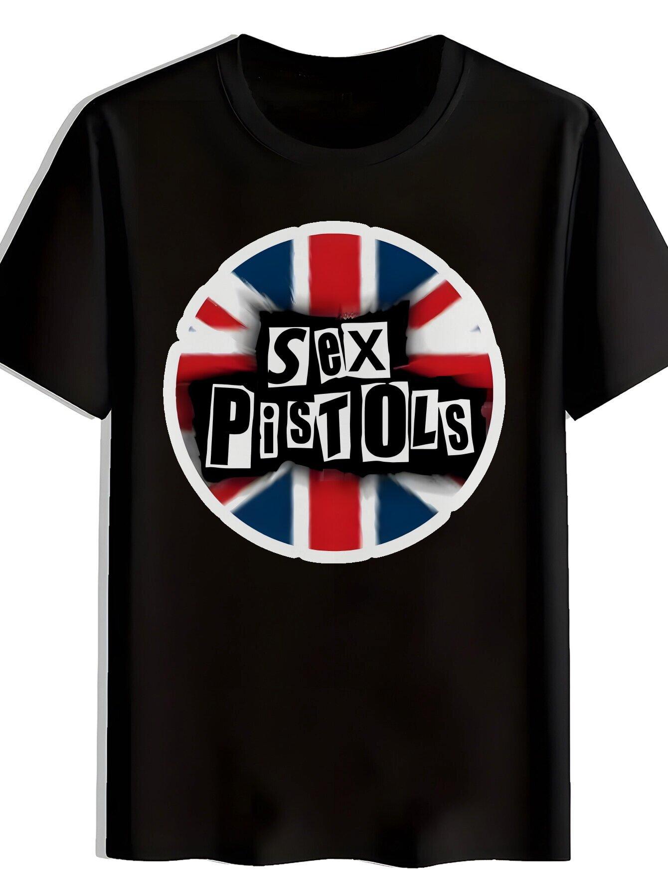 Black T-shirt with Sex Pistols Graphic - British Flag Design XL