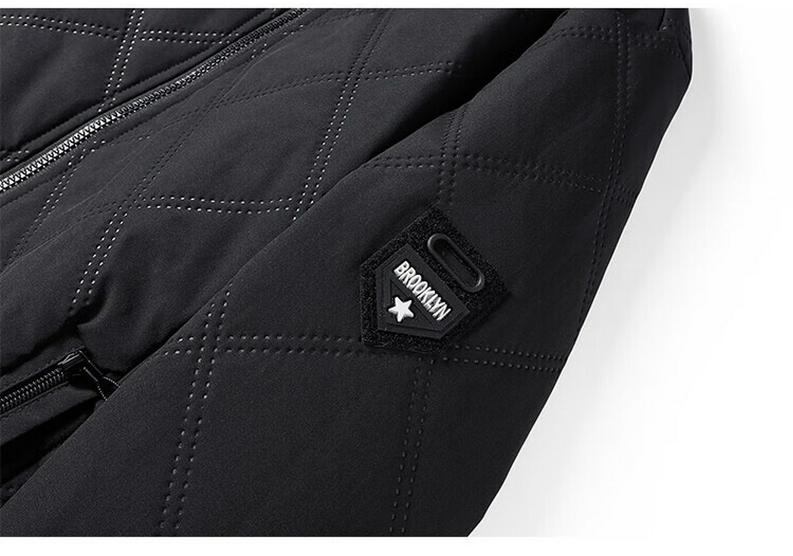 Men's Khaki Stand Collar Windproof Velvety Cotton Winter Jacket