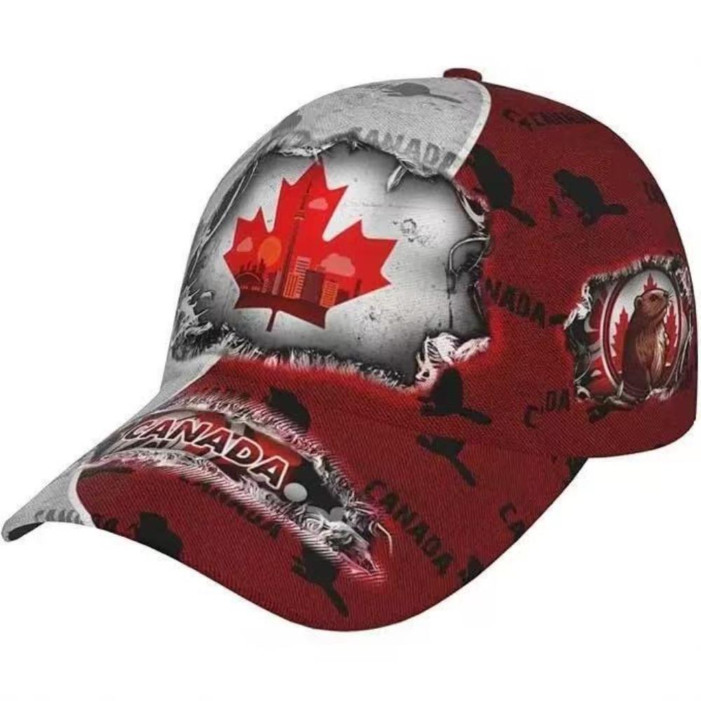

2026 3D digital printing Canadian maple leaf baseball cap men s and women s trendy outdoor sunscreen cap Adjustable (55-60cm)