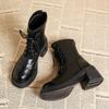 Autumn Winter Platform Thick Heels Woman Ankle Boots Concise Back Zippers Party Dress Shoes Modern Cotton Short Botas Para Mujer
