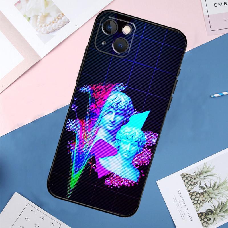 Anime Vaporwave Glitch Case For iPhone 14 15 16 Pro Max 11 12 13 Mini X XR XS Max Plus Phone Back Cover