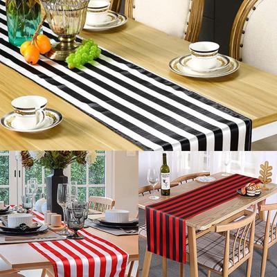 Polyester Table Runner Black and White Striped Pattern for Anniversary Easter Dinner Party Birthday Party Wedding Spring Decor