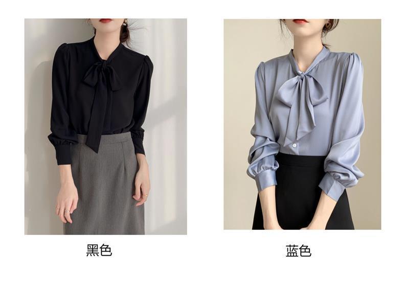 White shirt long sleeve bow top women's autumn 1116 new temperament design sense niche shirt