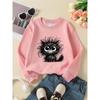 Kids Unisex Crewneck Sweatshirt, Cute Messy Fluffy Black Kitten With Big Eyes Cartoon Print Soft Fleece Pullover For Kids Over 4 Years Old