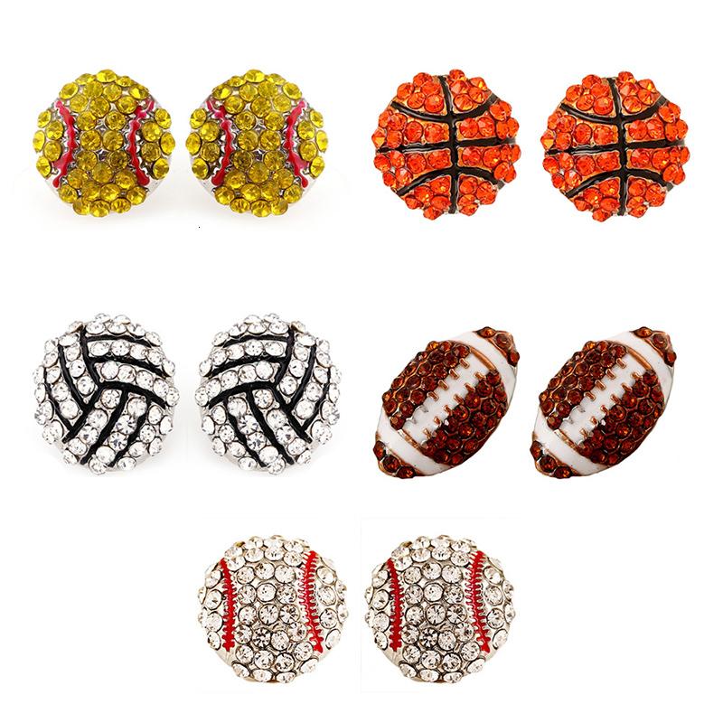 New Fashion Crystal Baseball Stud Earrings For Women Rhinestone Football Volleyball Basketball Softball Sports Earrings Jewelry