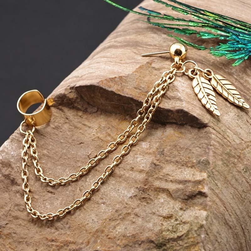 New European & American Street Style Leaf Tassel Dangle Earrings for Women