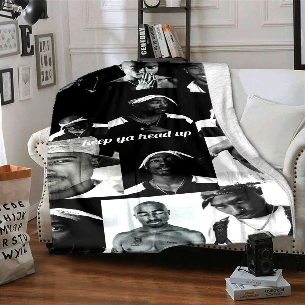 1pc 2PacHip Hop Blanket Soft Lightweight All Season Multi Purpose Throw for Sofa, Bed, Office & Picnics, French Style with Iconic Album Art & Quotes