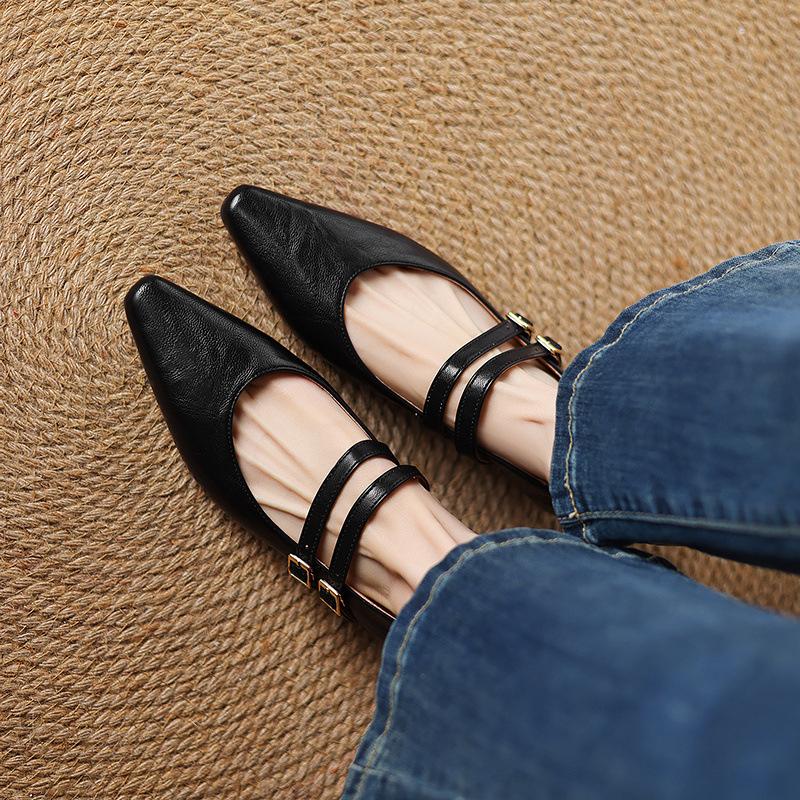 Fashion Casual Woman Shoe Pointed Toe Female Footwear Shallow Mouth Low Heels Dress New Slip-On Fabric Mary Janes  Lace-Up Rubber Leisur