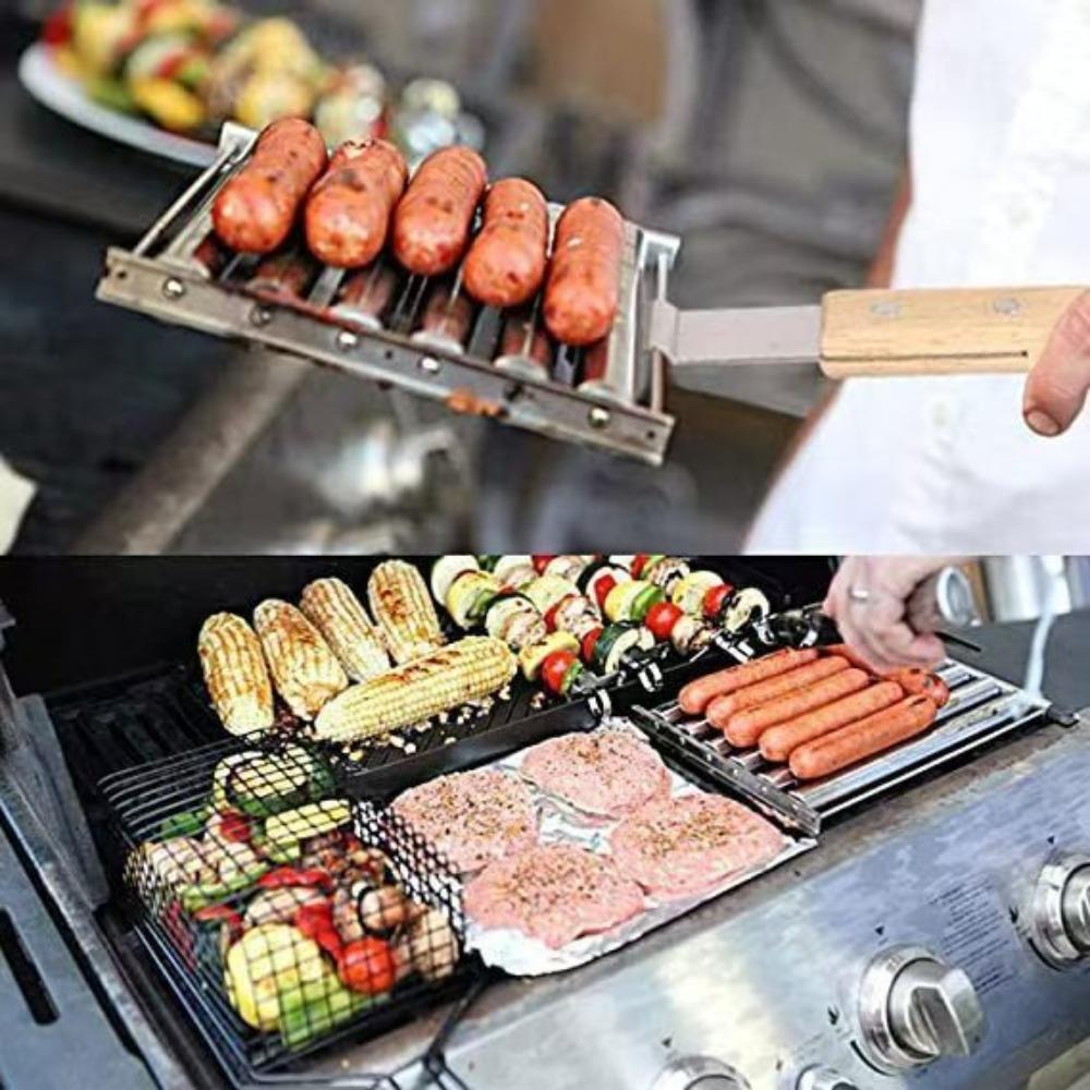 

Stainless Steel BBQ Sausage Grill Pan Home Kitchen Barbecue Grilling Accessories S срібний