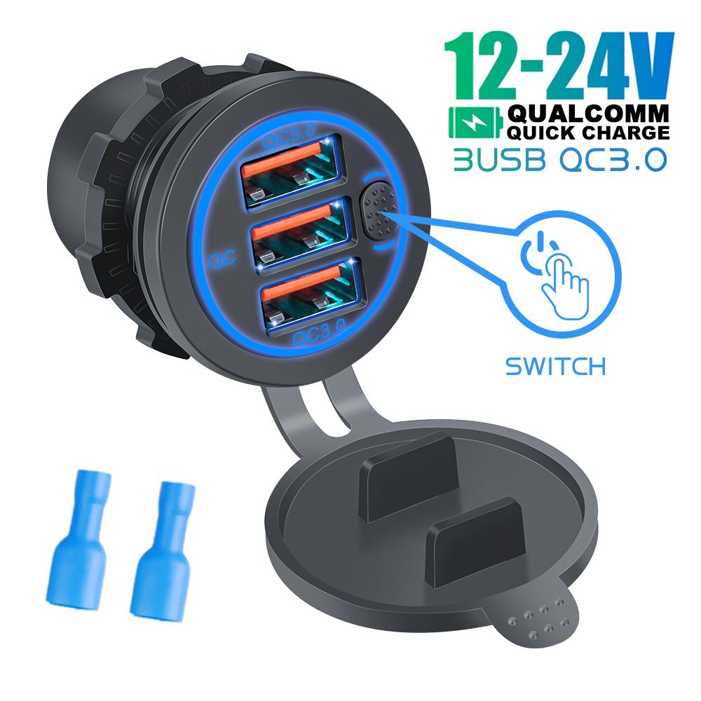 Dreifache Kfz-Ladebuchse QC 3.0 USB Typ-C Mehrfach-Schnellladeadapter PD3.0 Anschlüsse für LKW Motorrad mit Berührungsschalter