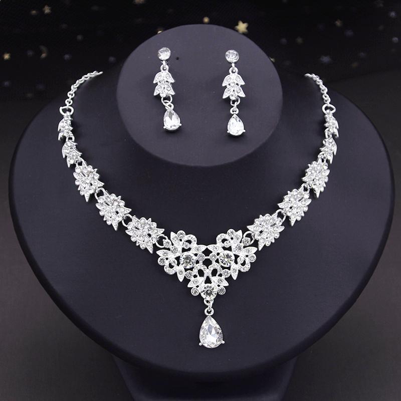Fashion Pendants Necklace Earrings Sets for Women Rhinestone Dangle Earring and Jewelry Set Gift Accessories