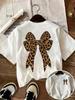 Stylish Leopard Bow Graphic Tshirt Wild Animal Print Tee Summer Fashion Casual Crew Neck Top Trendy Streetwear for Ladies