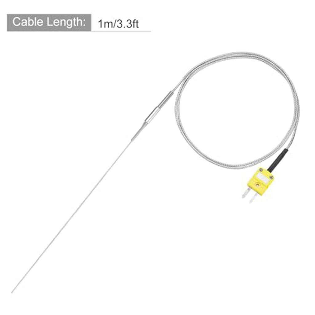 2025+K Type Thermocouple with Plug, Meter Temperature Sensor Probe -50 To 1100°C,3.3ft Wire 0.5x300mm