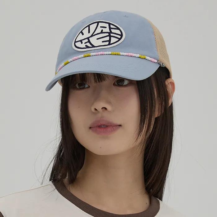 Detachable Bead String Mesh Ball Cap Sky Blue