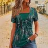 Elegant Square Neck Women's Short Sleeve T-Shirt Ethnic Leopard Print False Two-Piece Top Fashion Streetwear