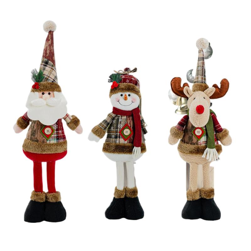 Retractable Christmas Decorative Dolls Set Reindeer Snowman Santa Claus Standing Ornaments Merry Christmas Home Party Decor