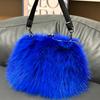 Women Pure Raccoon Fur Chain Shoulder Bag High End Fashion Fluffy Plush Small Handbag