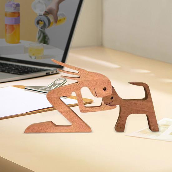 Dog Wooden Sculpture Pet Memorial Gift Dog And Man Woman Statue Home Decor Puppy