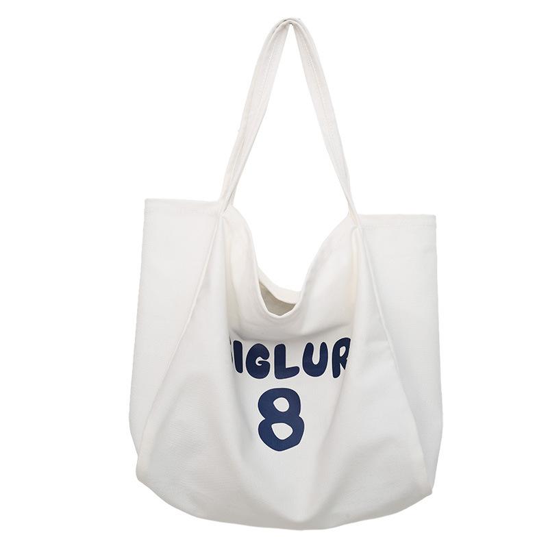

Spring and summer new printed canvas bag women s niche design large-capacity shoulder bag lazy atmosphere tote bag One size белый