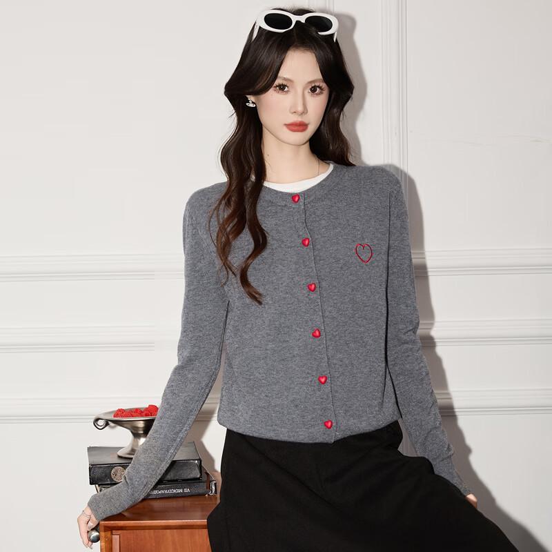 Tluoman Damen Bestickter Schleife Langarm Strick-Cardigan