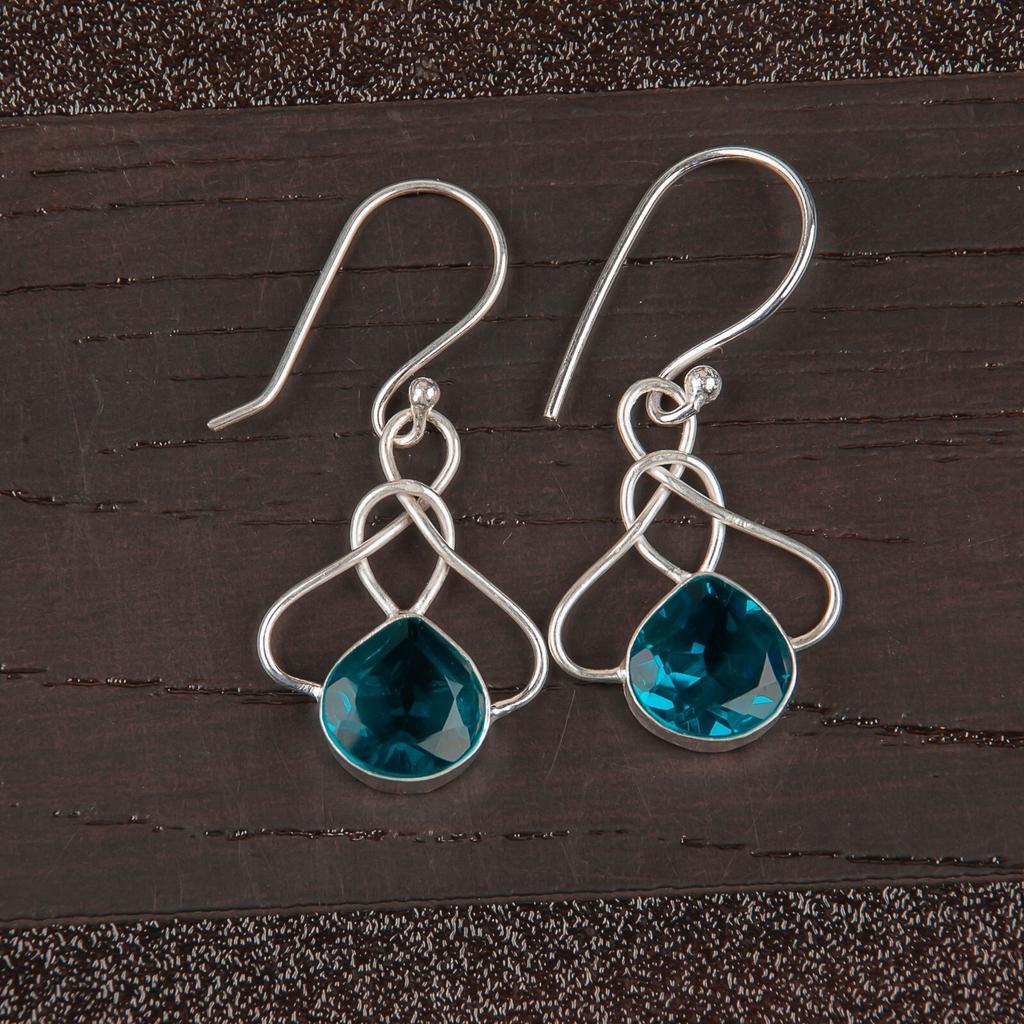 Apatite Gemstone 925 Sterling Silver Handmade Earrings 1.50" For Engagement Gift EE-2-12
