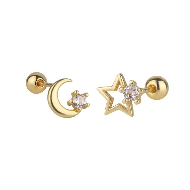 Cute Asymmetric Star Moon Stud Earrings For Women Minimalist Small Versatile Student Unique Jewelry