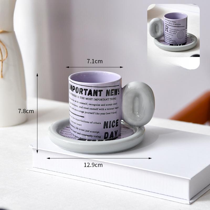 Retro Newspaper European Creative Coffee Cup Saucer Ceramic Afternoon Tea Cup Commercial Milk Cup High End Feeling Small Luxury