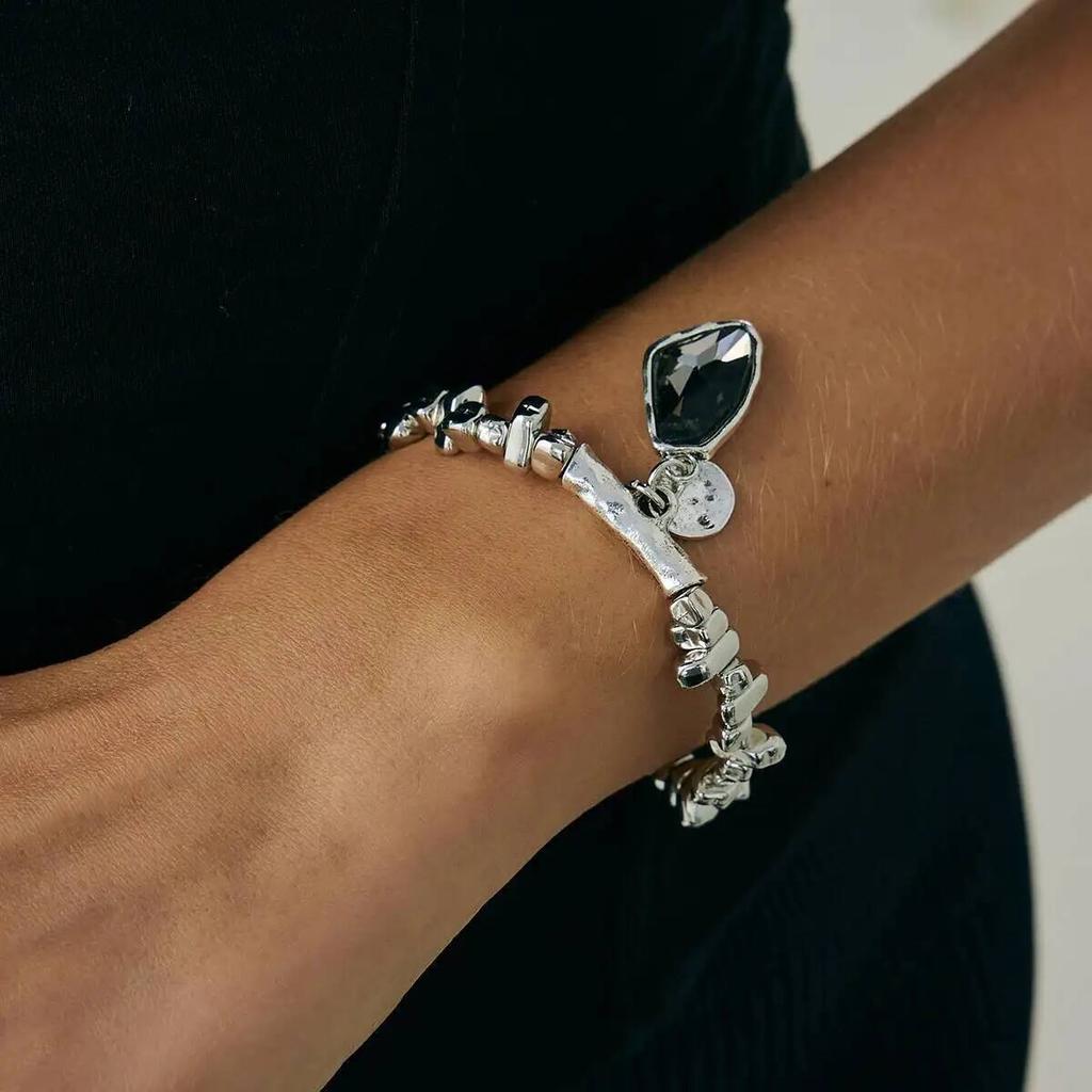 SHIXIN Elegant Sparkling Rhinestone Pendant Necklace Bracelet Jewelry Set for Women Minimalist Irregular CCB Bead Chain Choker