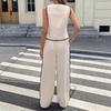 Women Summer 2 Piece Outfits Sleeveless Button Down Vest Wide Leg Pants Sets Casual Business Work Matching Set