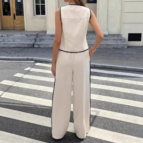 Women Summer 2 Piece Outfits Sleeveless Button Down Vest Wide Leg Pants Sets Casual Business Work Matching Set