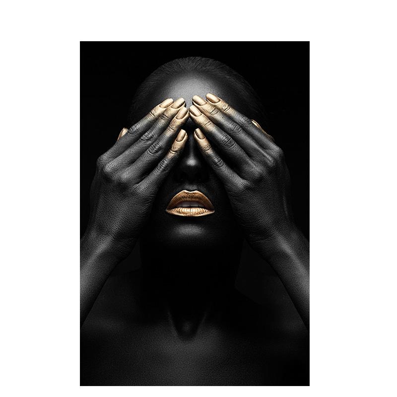 Black and Gold African Nude Woman Indian Oil Painting On Canvas Posters and Prints Scandinavian Wall Art Picture for Living Room