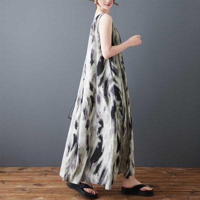 Women's Fashion Korean Version Loose Chiffon Printed Dress Long Skirt