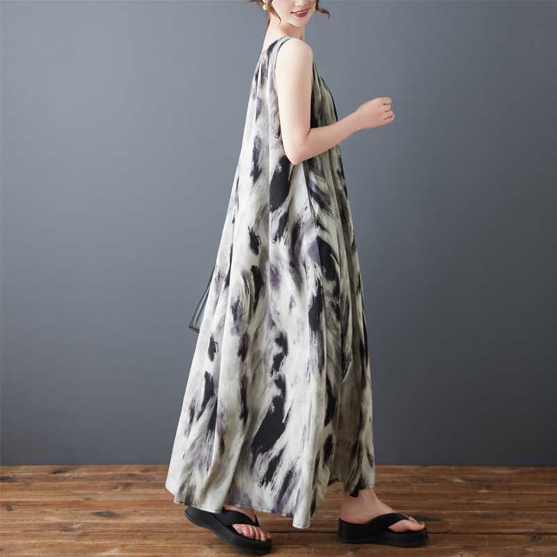 

Women s Fashion Korean Version Loose Chiffon Printed Dress Long Skirt M