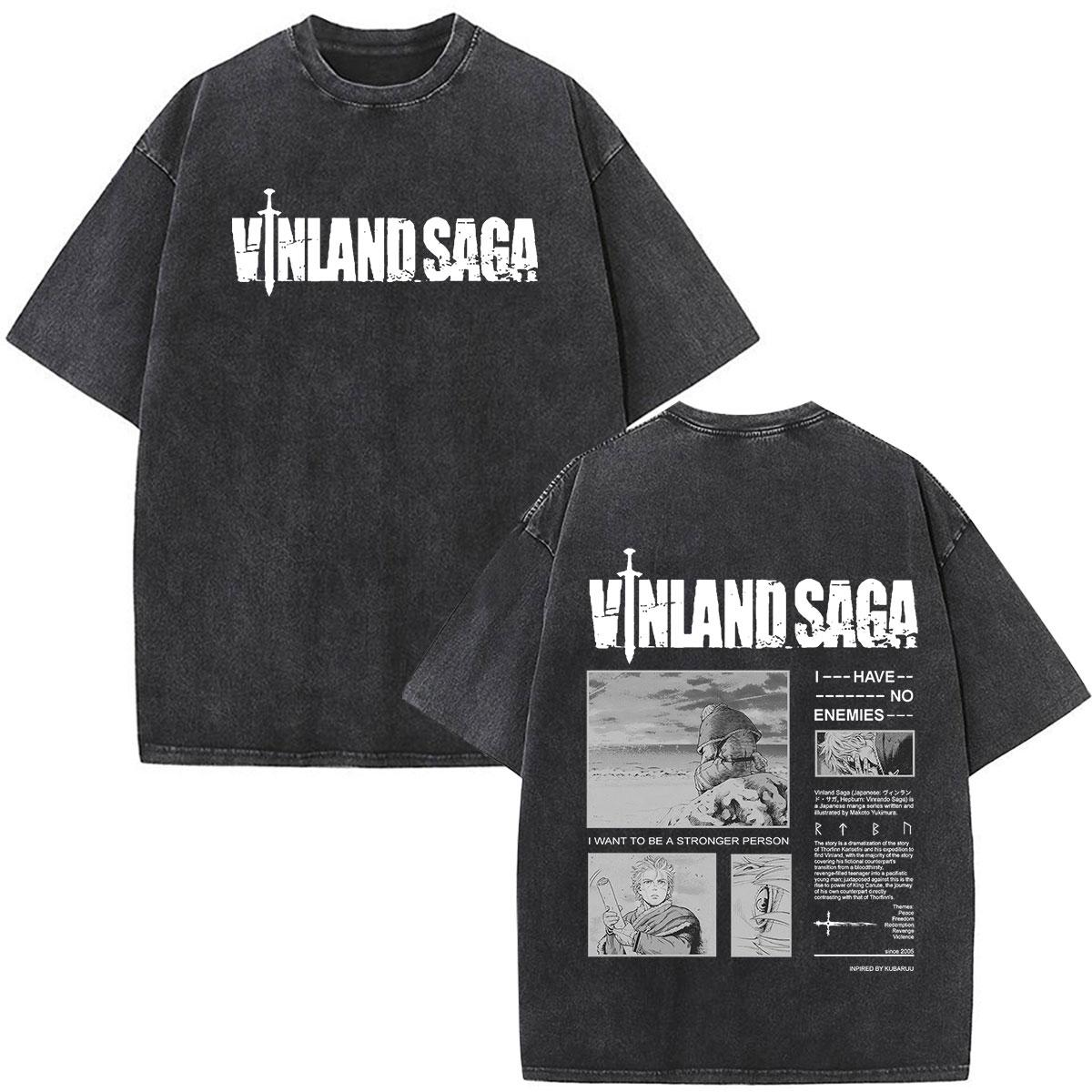 Anime Vinland Saga Manga Thorfinn Karlsefni Vintage Washed T Shirt Men s Women Casual Cotton Short Sleeve Oversized T-shirts S разноцветный