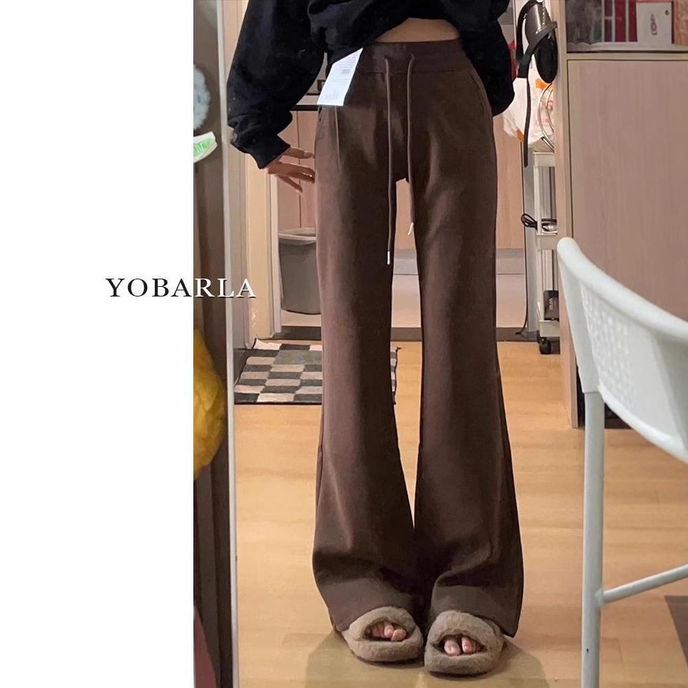 

Women s American-Style High-Waisted Fleece-Lined Slimming Micro-Flared Sweatpants: Sporty, Fashionable, and Floor-Length. Medium