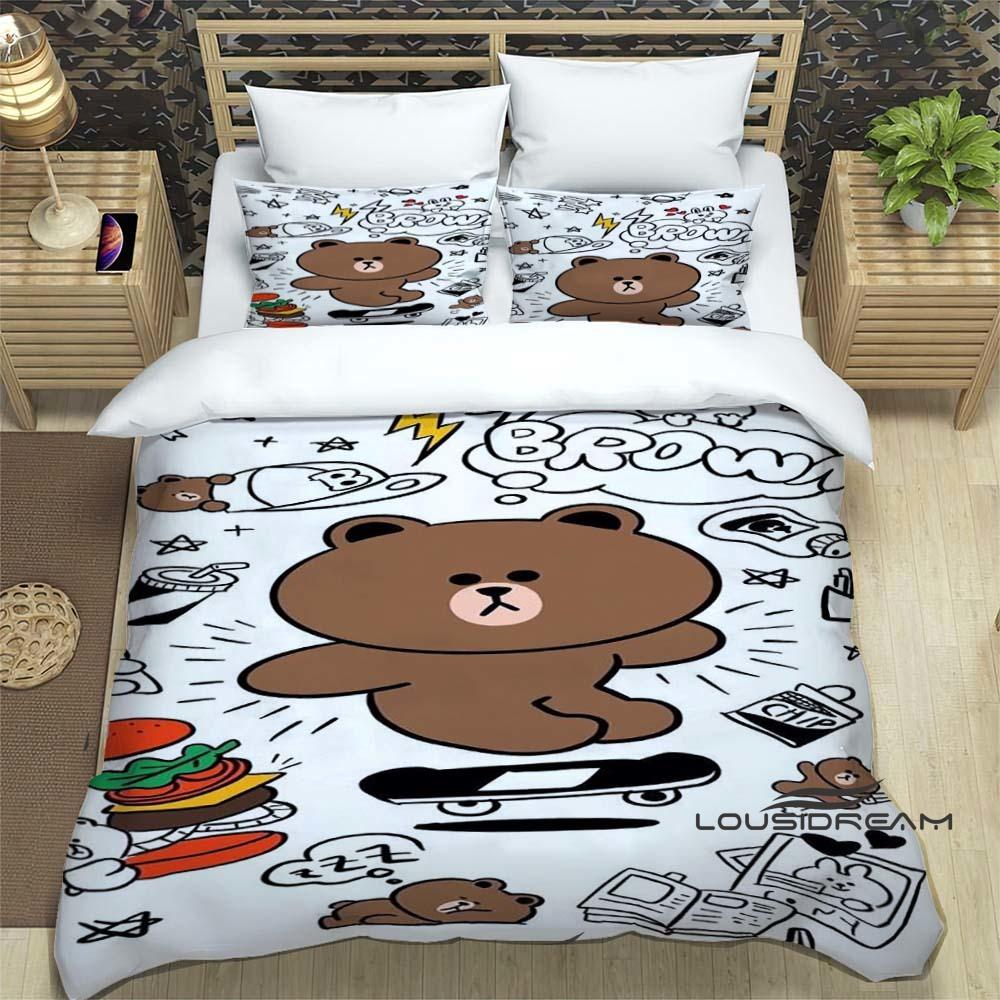 Sunflower Cartoon BROWN & FRIENDS Printed Bedding Set – Duvet Cover Set – A luxurious gift for teenage girls, suitable for doubl