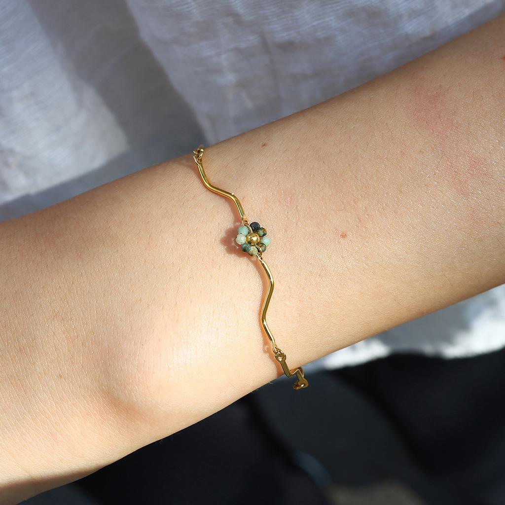 18K Gold Plated Layered Bracelet Set for Women Stainless Steel Turquoise Natural Stone Disc Charm Boho Gift  Custom