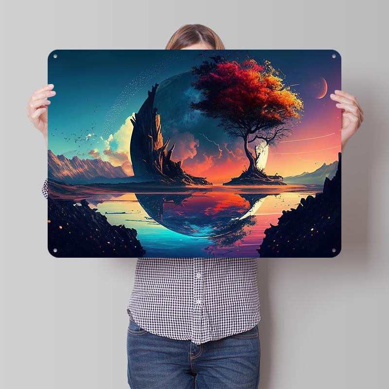 Space Fantasy Landscape Personalized D Textured Metal Poster Wall Art Tinplate Sign for Luxury Decoration Home Decor Items Room