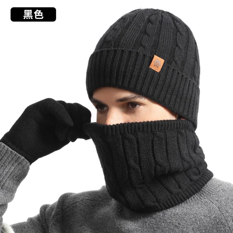 Warm Winter Knit Hat Scarf Gloves Set Men - Alpaca Blend Thick Lined Outdoor Cycling Accessory In Black Grey Coffee Navy